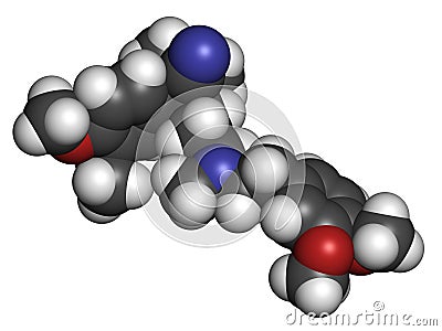 Verapamil calcium channel blocker drug. Mainly used in treatment of hypertension high blood pressure and cardiac arrhythmia . Stock Photo