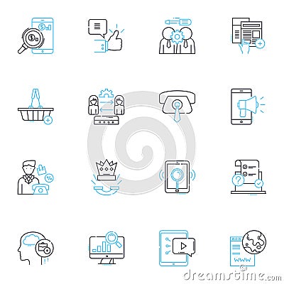 Verbal exchange linear icons set. Dialogue, Conversation, Debating, Communication, Interacting, Expression, Talk line Vector Illustration