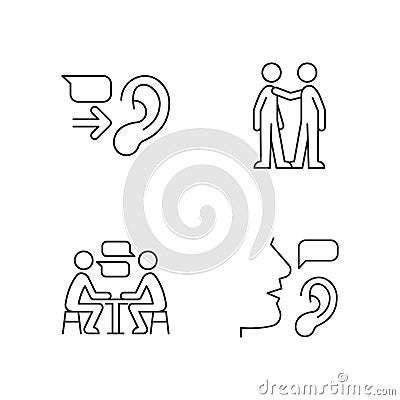 Verbal and nonverbal communication linear icons set Vector Illustration