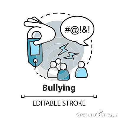 Verbal and social bullying concept icon. Harassment, social abuse and violence idea thin line illustration. Antisocial Vector Illustration