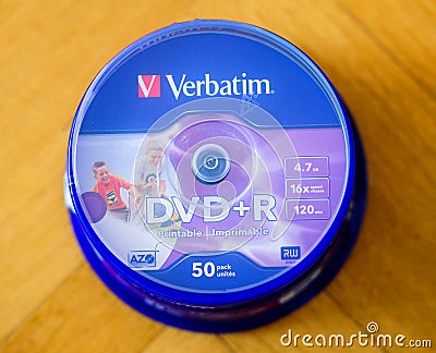 Verbatim DVD pack box seen from above Editorial Stock Photo