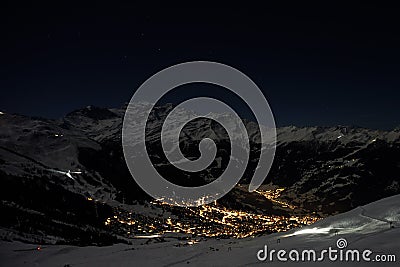 Verbier in the moonlight in winter Stock Photo