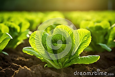 Verdant Romaine lettuce growing farm. Generate Ai Stock Photo