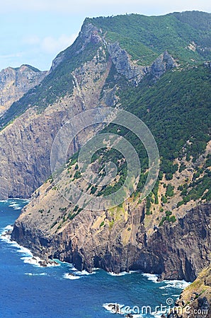 Vereda da Boca do Risco walking path in Madeiraâ€™s north-eastern coast Stock Photo