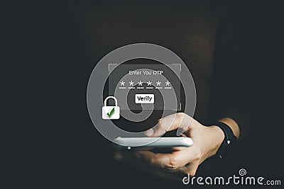 Verification of information with fingerprint scanner,2 factor authentication, high security for login access information, Internet Stock Photo