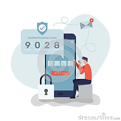 Verification pin code, security code message notification, two step authentication in control system for personal account and Vector Illustration