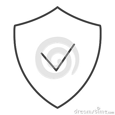 Verified emblem thin line icon. Shield with check mark vector illustration isolated on white. Guarantee outline style Vector Illustration