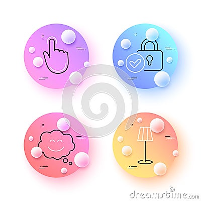 Verified locker, Floor lamp and Smile chat minimal line icons. For web application, printing. Vector Vector Illustration