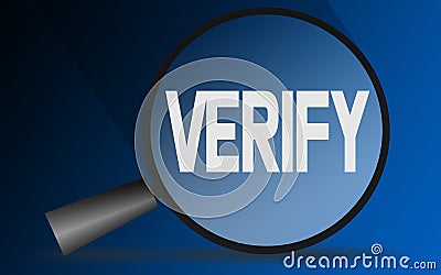 Verify word with magnifying glass Stock Photo
