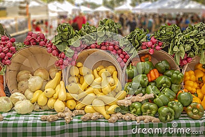 A verity of fresh vegetables beautifully displayed at the local farmers market, you will find a verity of organically grown Stock Photo