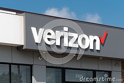 Verizon Retail Store Exterior and Trademark Logo Editorial Stock Photo