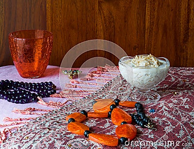 Vermicelli pudding called as kheer,seviyan,sheer khurma,payasam or payesh,Indian dessert on dark background Stock Photo