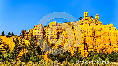 The Vermilion Colored Hoodoos of the Red Sandstone mountains in Red Canyon Park of Dixie National Forest in Utah Stock Photo