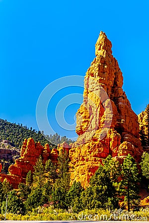 The Vermilion Colored Hoodoos of the Red Sandstone mountains in Red Canyon State Park, Utah Stock Photo