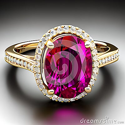 Vermilion Ruby diamonds rows elegant gold ring Stock Photo