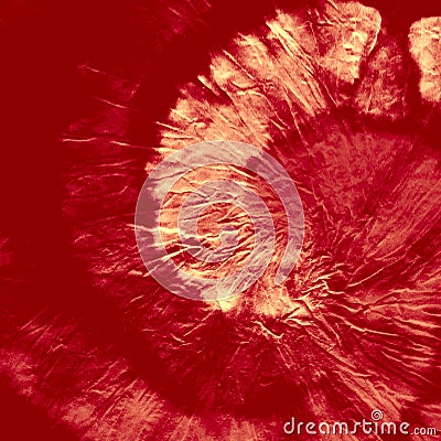Vermilion Spiral Tie Dye Grunge. Cochineal Swirl Watercolor Layer. Scarlet Rough Art Print. Maroon Brush Border. Dirty Background. Stock Photo