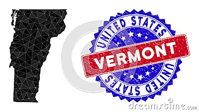 Vermont State Map Triangle Mesh and Scratched Bicolor Seal Vector Illustration