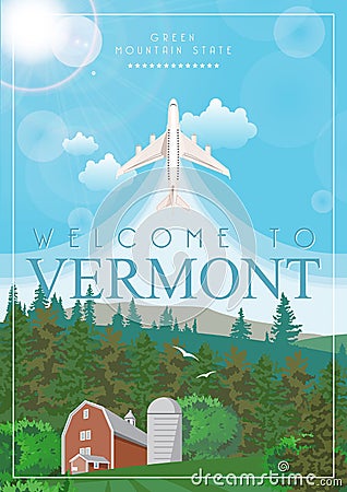 Vermont vector american poster. USA travel illustration. United States of America card Vector Illustration