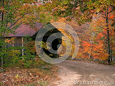 Vermont Woodstock Covered Bridge in Autumn Stock Photo