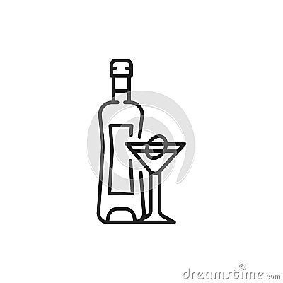 Vermouth bottle and glass color line icon. Alcoholic beverages. Vector Illustration