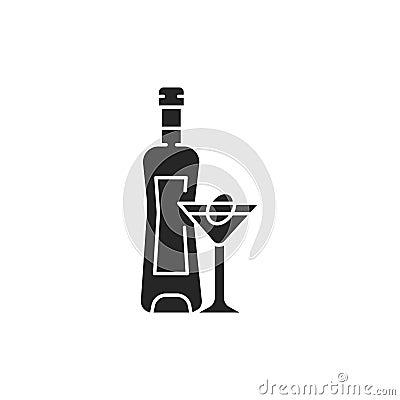 Vermouth bottle and glass color line icon. Alcoholic beverages. Stock Photo