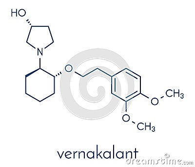 Vernakalant atrial fibrillation drug molecule. Skeletal formula. Vector Illustration