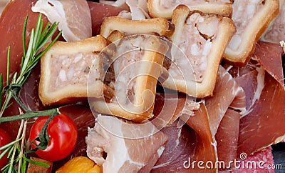 Verneuil sur Seine; France - may 6 2020 : close up of an assortment of cold meats Stock Photo
