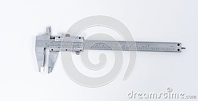 Vernier calipe or caliper. Precision measuring tools from silver steel.on a white background Stock Photo