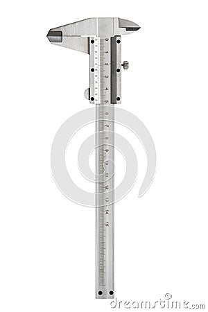 Vernier caliper on a white background. Precision measuring tool from silver steel isolated on a white background Stock Photo