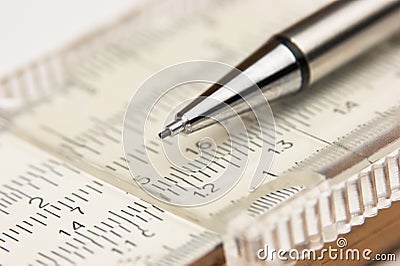 Vernier scale old logarithmic ruler Stock Photo