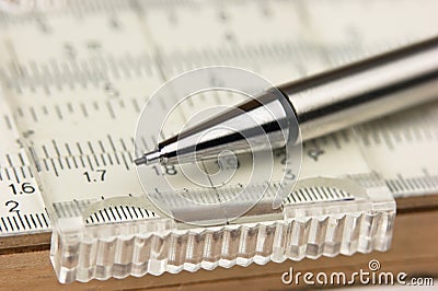 Vernier scale old logarithmic ruler Stock Photo