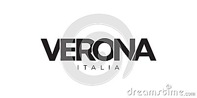 Verona in the Italia emblem. The design features a geometric style, vector illustration with bold typography in a modern font. The Vector Illustration