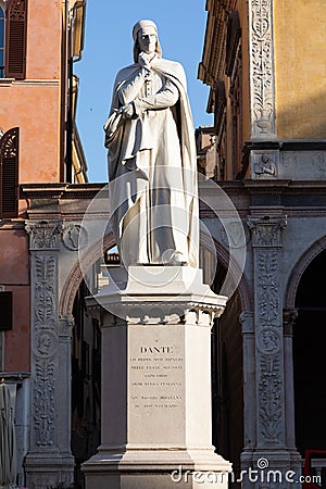 Verona, Italy - Dante Alighieri statue, famous poet old sculpture Stock Photo