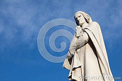 Verona, Italy - Dante Alighieri statue, famous poet old sculpture Stock Photo