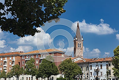 Verona, Italy, Europe, August 2019, A view of the River Adige and the Chiesa Parrocchiale di Santa Maria in Organo Editorial Stock Photo