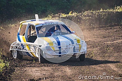 Free demonstration of `stock car cross` organized by enthusiasts to bring the audience to the sport. Editorial Stock Photo