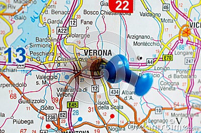 Verona on map Stock Photo