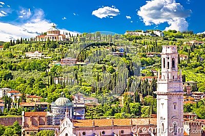Verona rooftops and Madonna di Lourdes sanctuary view Stock Photo