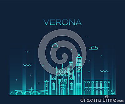 Verona skyline Italy vector linear style city Vector Illustration