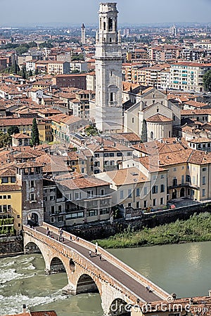 Verona stone bridge over adige river Editorial Stock Photo