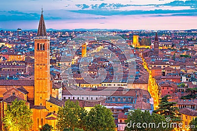Verona towers and rooftops dawn view from hill Stock Photo