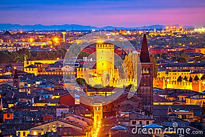 Verona towers and rooftops evening view Stock Photo