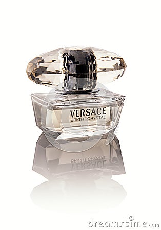 Bottle of Versace perfume on a white background. Editorial Stock Photo