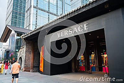 Versace shop in an old Chinese house at Sino-Ocean Taikoo Li in Chengdu Sichuan China Editorial Stock Photo