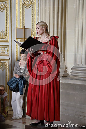 VERSAILLE FRANCE: Historical reenactors at the Chateau de Versailles, the estate of Versaille was the home and court of Louis XIV Editorial Stock Photo