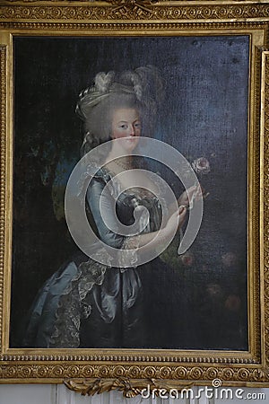 VERSAILLE: Painting Marie Antoinette, Wife of King Louis XVI of France Daughter of Emperor Francis I and Maria Theresa of Austria Editorial Stock Photo