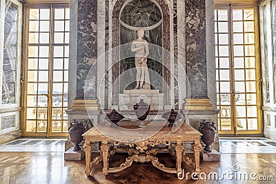 Versailles, France - March 14, 2018: The Hall of Mirrors Galerie des Glaces of the Royal Palace of Versailles in France with Editorial Stock Photo