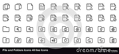 Versatile Stroke: Editable File and Folder Icon Sets for User Interfaces Vector Illustration