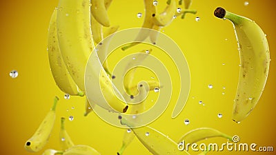 Verse bananen die met waterdalingen vallen Langzame Motie Realistische animatie Isoleer met alpha- kanaal vector illustratie Verse bananen die met waterdalingen vallen Langzame Motie Realistische animatie Isoleer met alpha- kanaal vector illustratie