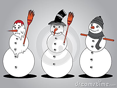 Three Snowmen illustration Stock Photo